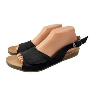 Clara Slingback Sandal Womens 10 Black Leather Made Portugal Adjustable Straps